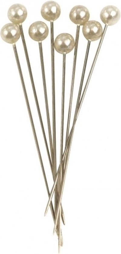 Rayher Spelden met parel kop/kopspelden/naaispelden - 6.5 cm - wit - 50x stuks - hobby steekspelden