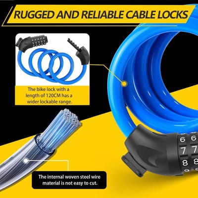 Famanu - Fietsslot met combinatiecode 12mm/120CM, anti-diefstal fiets kabelslot met 5-cijferige code combinatie, waterdicht cijferslot kabel voor fiets, e-bike, kinderwagen, ladders (Blauw)