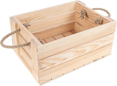 Creative Deco Houten Doos | 33.5 x 24 x 14.5 cm | Handvat gemaakt van jute touw | Natuurlijke houten doos | Documenten Gereedschap Speelgoed