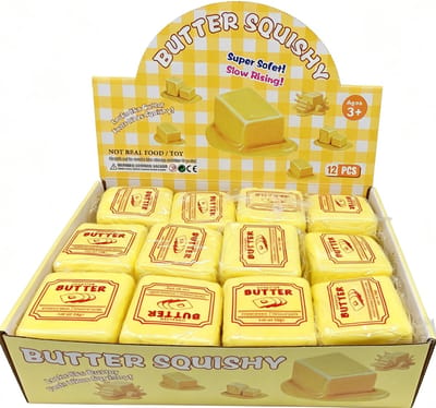 Squishy Toy Vorm van Boter - Butter Squishy - 7x7 cm - Slow Rising Toy Squishy - Stressverlichtend Speelgoed - Zacht en Luchtig - Fidget Squishy - Realistische Botervorm - TikTok Trend - Voor Volwassenen en Kinderen - Geel