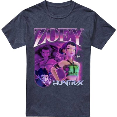 K-Pop Demon Hunters Unisex Volwassenen Huntr/X Zoey T-Shirt (Heather Navy)