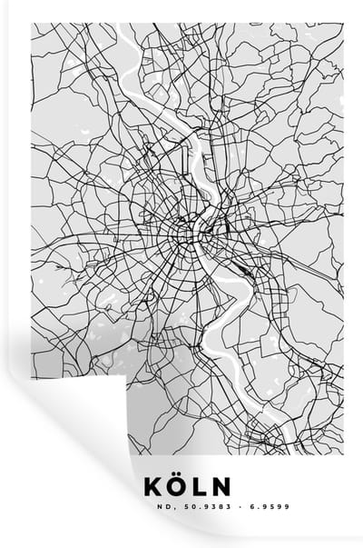 Muurstickers - Sticker Folie - Stadskaart - Duitsland - Plattegrond - Köln - Kaart - 20x30 cm - Plakfolie - Muurstickers Kinderkamer - Zelfklevend Behang - Zelfklevend behangpapier - Stickerfolie