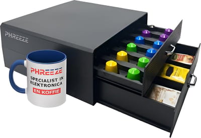 Phreeze - Capsulehouder - Geschikt voor Nespresso, Dolce Gusto & K-Cups - Koffiecups Houder - 30 Cups - Cuphouder - Met 2 Lades - Zwart