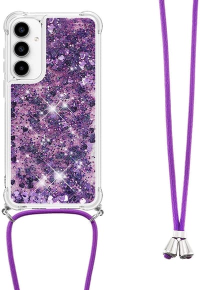 Coverup Hoesje - Geschikt voor Samsung Galaxy A56 Hoesje - Coverup Liquid Glitter Back Cover met Koord - Paars