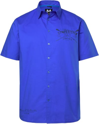 Men Plus - Heren - overhemd korte mouw motief op de voorkant kentkraag tot 8XL - Azuurblauw - Maat 5XL