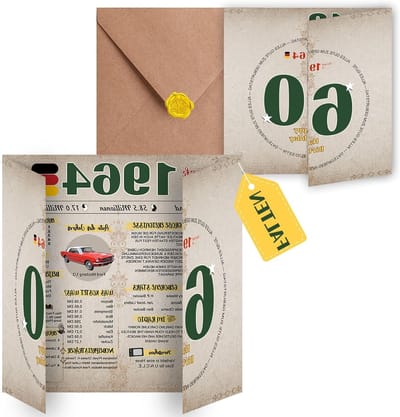 Gepersonaliseerde Vintage Verjaardagskaart voor 60e Verjaardag | Vouwbare Grote Kaart met Envelop | Nostalgisch Cadeau voor Mannen en Vrouwen
