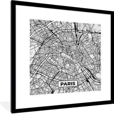 Fotolijst incl. Poster - Frankrijk - Plattegrond - Kaart - Parijs - Stadskaart - 40x40 cm - Posterlijst