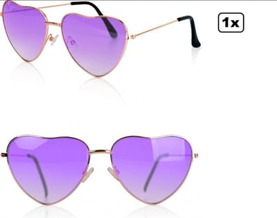 Hartjes bril paars - Beach Thema feest party festival fun flower power purple