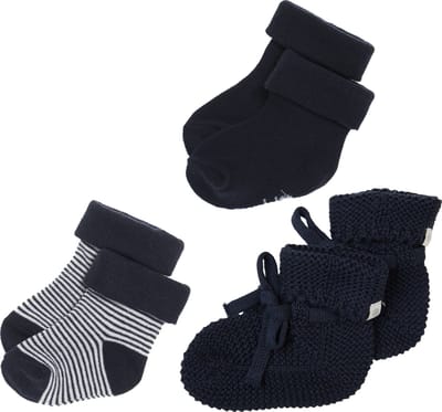 Noppies - Slofjes - Sokjes - Cadeau Doosje - SLOFJES NELSON - NAVY - Sokjes Guzz Navy en Navy wit streepje- 3-6 Maanden - Geschenkverpakking - Cadeauverpakking - Babyslofjes - Babysokjes - Maat 62-68