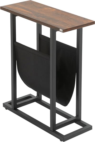 REDOM bijzettafel met Oxford-stofzak en zwart stalen frame, donkerbruin, 49×19×55 cm, multifunctioneel & stabiel