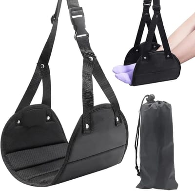Vliegtuig Voet Hangmat - Reis Voetensteun - Comfortabel Reizen - Verstelbare Riem - 34.59 x 17.7 cm - Zwart
