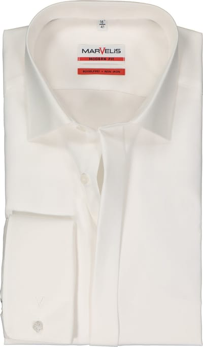 MARVELIS modern fit smoking overhemd - popeline - off-white - Strijkvriendelijk - Boordmaat: 45 (EU maat: XXL)