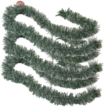 Gerimport Kerstslinger - 3x stuks - groen - besneeuwd - folie - 180 x 7 cm - kerstversiering - folieslinger