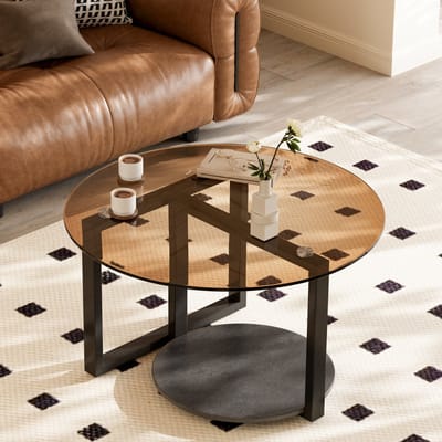 Artloge ronde salontafel - gehard glas - met opbergruimte - 80cm - amber