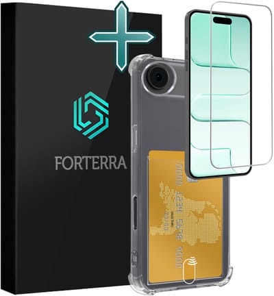 Hoesje Geschikt voor Apple iPhone Air - Met Screenprotector - Pashouder - Kaarthouder - Back Cover - Telefoon Hoes Shockproof - Siliconen Case - Shock Proof - Pasjes Houder - Transparant