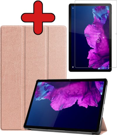 Hoesje - Geschikt voor Lenovo Tab P11 - Met Screenprotector - Hardcover Book Case - Trifold Bookcase Hoes - Hard Cover - Tablethoes - Rosé goud