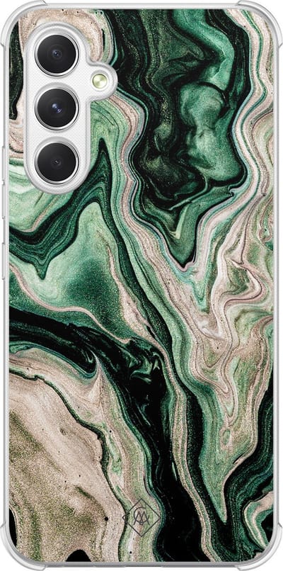 Casimoda® hoesje - Geschikt voor Samsung Galaxy A15 - Groen marmer / Marble - Shockproof case - Extra sterk - TPU/polycarbonaat - Groen, Transparant