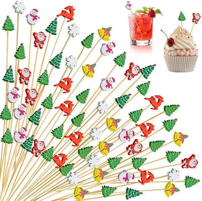 Dailygoods - 100 Stuks Houten Tandenstokers met Kerstmotieven voor Vingerfood