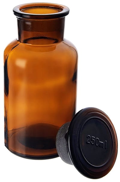 Bruine glazen voedselcontainer met brede hals en kurk 250 ml
