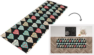 Keukenloper - Loper keuken - Meisjes - Hart - Hartjes - Patronen - 150x50 cm - Keukenloper vinyl
