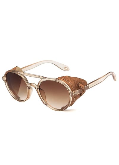 KIMU® Motor Zonnebril - Lichtbruin Doorzichtig Montuur - Bruine Glazen Gradient - Vintage Seventies Motorbril Carrera-Look Zijflappen Dichte Zijkant Festival