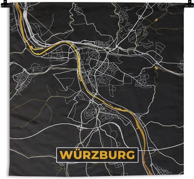 Wandkleed - Wanddoek - Stadskaart – Plattegrond – Duitsland – Goud – Würzburg – Kaart - 180x180 cm - Wandtapijt