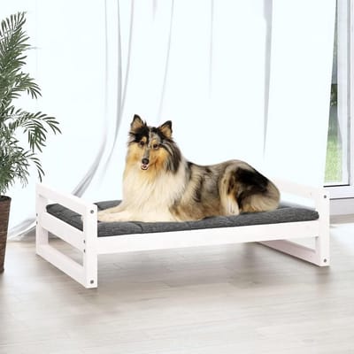 Comfortabel Houten Hondenbed of Bank voor Binnen - Wit Grenenhout