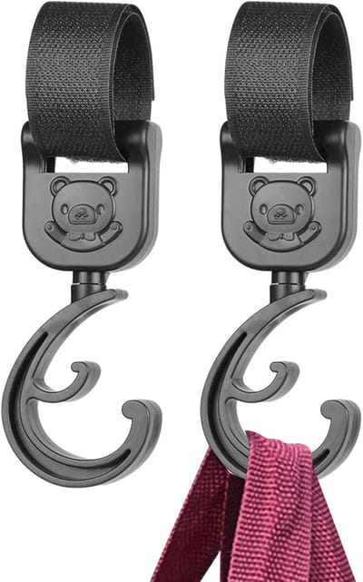 Kinderwagen Haken - Tashouder Kinderwagen - Tassen Ophangen - Schattig Beer Motief - 2 Stuks - Zwart