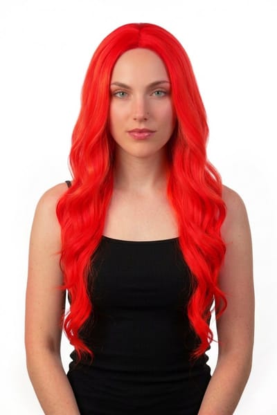 KIMU® Luxe Extra Lange Zeemeermin Vuurrode Pruik - Middenscheiding Rode Mermaid Haarwerk Krullen Pony - Rood Felrood Slag Gekruld Festival