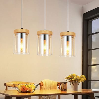 NETTLIFE Hanglamp hout - 3-Lichts - E27 Fitting - Metaal -Industrieel Eetkamerlamp - Hangend Keukenlamp - voor Eettafel | Woonkamer | Slaapkamer | Hal - Zonder Lampen
