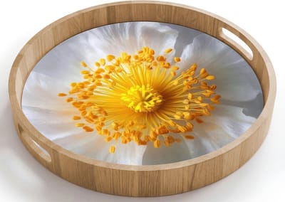 Dienblad rond 40x40 cm - Schootdienblad hout - Wit - Bloem - Elegant - Borrelplank rechthoek - Plateau houten dienbladen