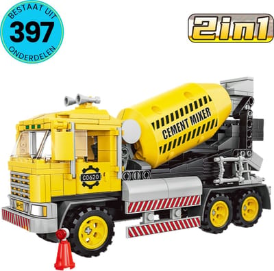 WOMA® Betonmixer Speelgoed Set Geschikt Voor LEGO - 2 in 1 - Vanaf 6 Jaar - 397 Bouwstenen - Bouwpakket - STEM Speelgoed - Speelset - Bouwspeelgoed - Bouwvoertuig - Inclusief Handleiding