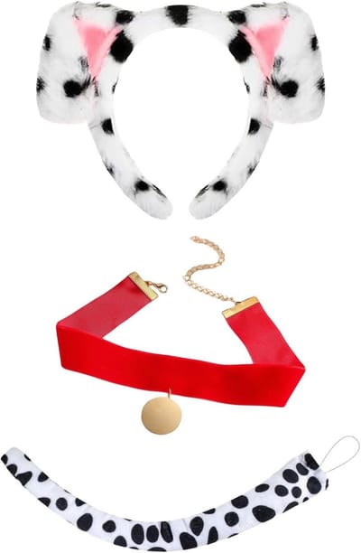 3-delige Dalmatiaan Kostuum Accessoires Set met Hondenoren Hoofdband, Fluwelen Choker en Staart voor Wereld Boek Dag, Halloween, Feest en Dier Cosplay