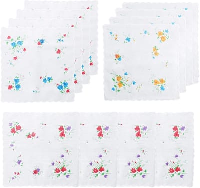 Set van 12 katoenen zakdoeken voor dames met vintage bloemenpatroon, ideaal voor bruiloften, feesten en dagelijks gebruik