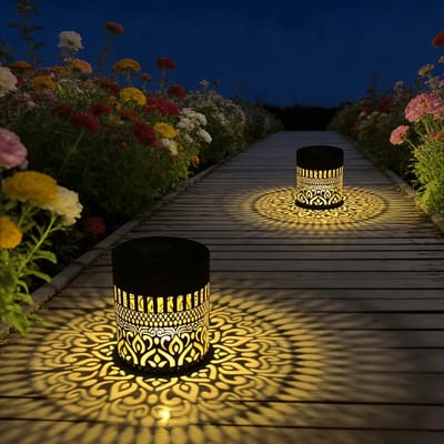 2-delige, op zonne-energie werkende mandala-wandlamp, projectiebloemwandlamp, sfeerverlichting geschikt voor Halloween, Thanksgiving en kerstfeesten, tuindecoratie geschikt voor alle seizoenen, landschapsarchitectuur