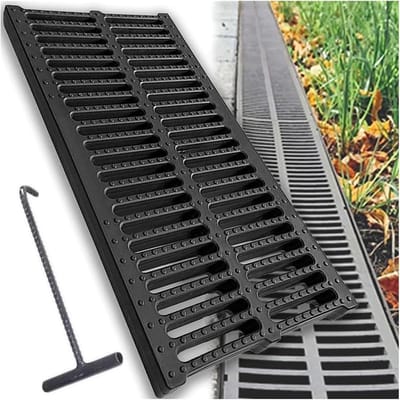 Afvoersysteem met haken - Kunststof goot - Oprit drainage - Efficiënte waterafvoer - 50cm lengte - Grijs