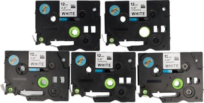 Dappaz - 5 stuks Compatible Brother Tze-231 Qze-231 Label Tape - Zwart op Wit - 12mm x 8m - Geschikt voor Brother P-touch