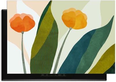 KitchenArt - Sunset Blooms - Inductie Beschermer - 59x52 cm - Kookplaat Beschermer - Luxe Afdekplaat Inductieplaat - Anti-slip & Oprolbaar - Beschermmat Inductiekookplaat
