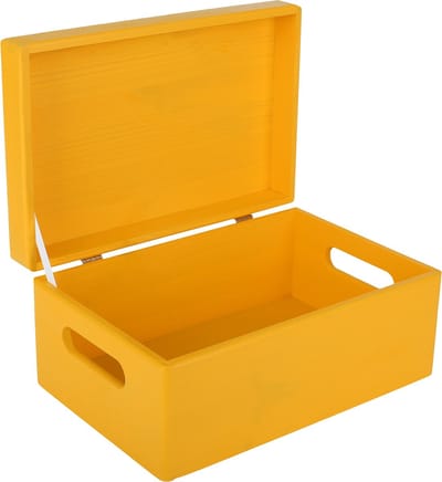 Creative Deco Grote Houten Opbergkist Geel – 30x20x14cm – Met Deksel, Handvat