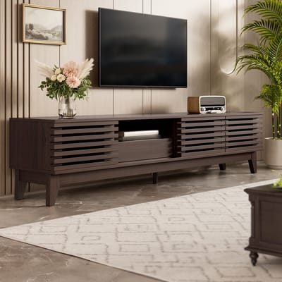 MODENUIT Tv-Meubel - Met 3 Deuren, Lade En Kabelopeningen - Voor Woonkamer - Spaanplaat Naturel - 170x35x40 Cm