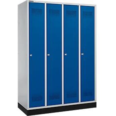 Schäfer Shop Genius Kledinglocker met fitting, 4 compartimenten, cilinderslot, blank aluminium/gentiaanblauw