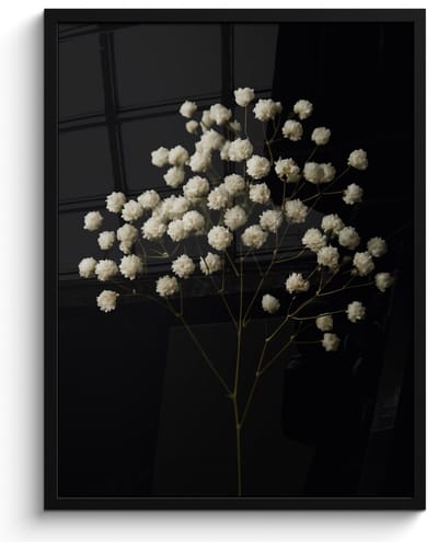 Poster in lijst - Fotolijst 60x80 cm - Posters - Gipskruid - Bloemetjes - Wit - Minimalistisch - Posterlijst zwart - Decoratie - Wanddecoratie woonkamer - Muurdecoratie slaapkamer