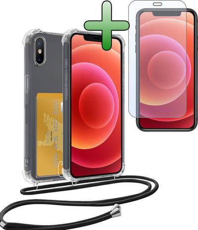 Hoes Geschikt voor iPhone Xs Max Hoesje Pas Houder Shock Proof Case Hoes Met Koord Met Screenprotector - Hoesje Geschikt voor iPhone Xs Max Hoes Met Telefoonkoord Pasjeshouder Cover - Transparant
