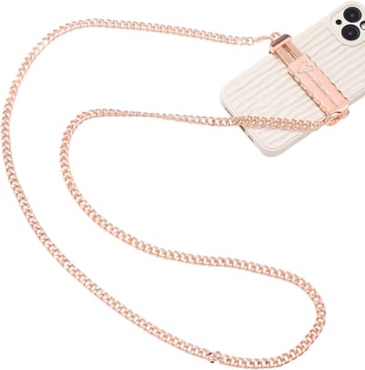 Chain Diagonal Cross Chain Phone Clip – Rosé Goud – Verstelbare Schouder- en Kruisband met Ketting voor Smartphone, Handsfree en Veilig Dagelijks Gebruik