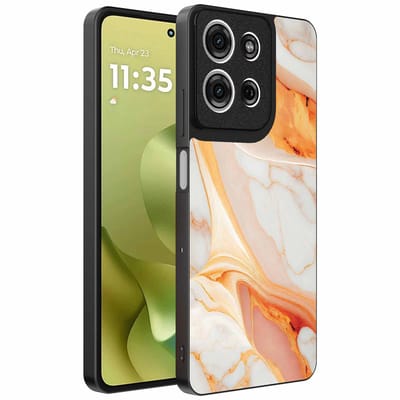 Geschikt voor Motorola Moto G86 Telefoonhoesje met marmer opdruk - TPU backcover case marble design - Oranje - Smartphonica geschikt voor Motorola Moto G86