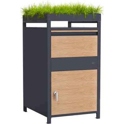 AXI Louis Pakketbrievenbus van Metaal Antraciet/Houtlook met plantenbak – Parcel Box voor meerdere pakketjes – Inclusief slot – 68 x 80 x 124 cm
