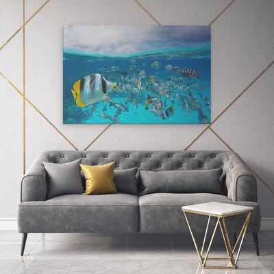 Artaza Canvas Schilderij Vissen Onderwater - 120x80 cm - Groot - Wanddecoratie Zee - Muurdecoratie Tropische Vissen - Decoratie Koraalrif