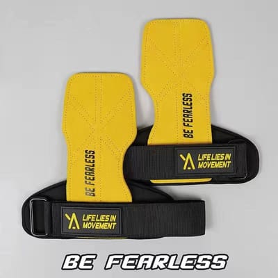 Nieuwe leren gymhandschoenen Pull-ups Lifting Gymnastiek Crossfit Anti-slip riem Wraps Ondersteuning Palmbescherming Pads Fitnessaccessoires S geel