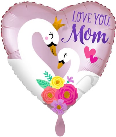 Love you Mom Swan Heart Foil Balloon 43cm