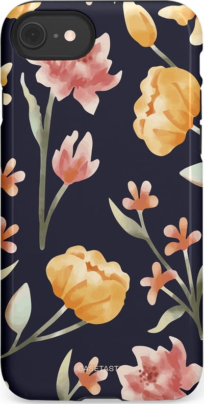 Casetastic Hoesje Geschikt voor Apple iPhone 7/8/SE - Stijlvolle Beschermende Duo-layer Case - Bloemen Nacht